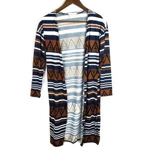 Uno Qi Aztec Print Open Front Duster Cardigan